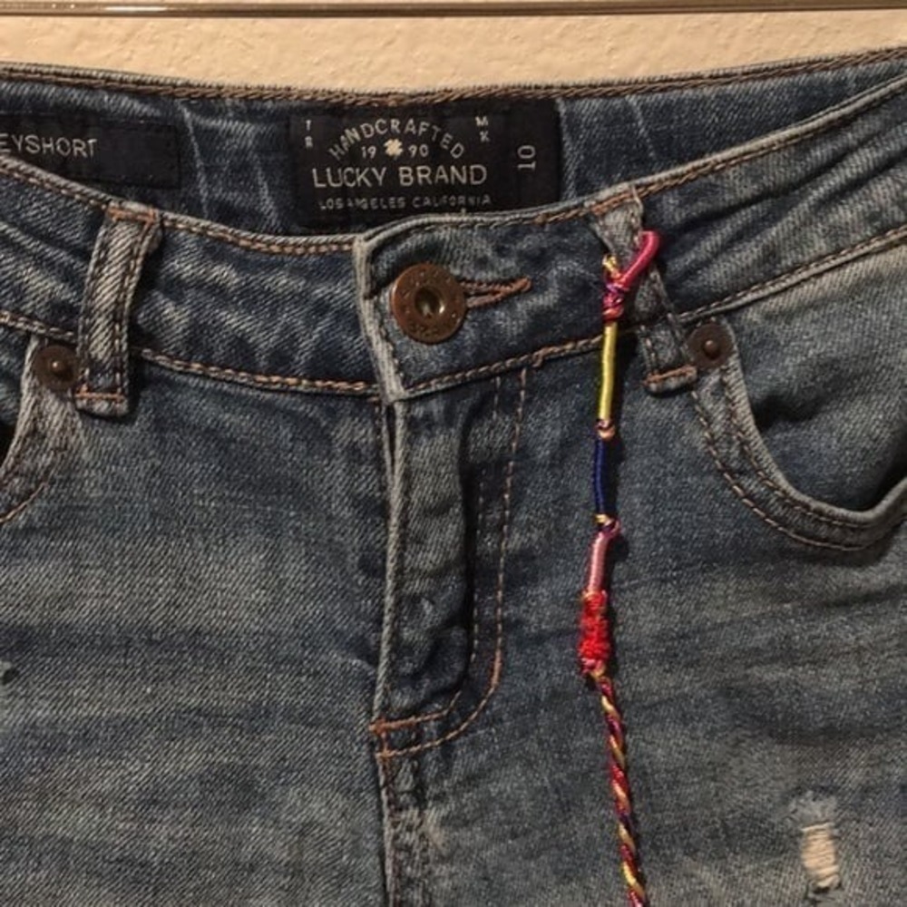 Lucky Brand Denim shorts Riley blue rolled hem distressed Size 10 - Picture 6 of 7